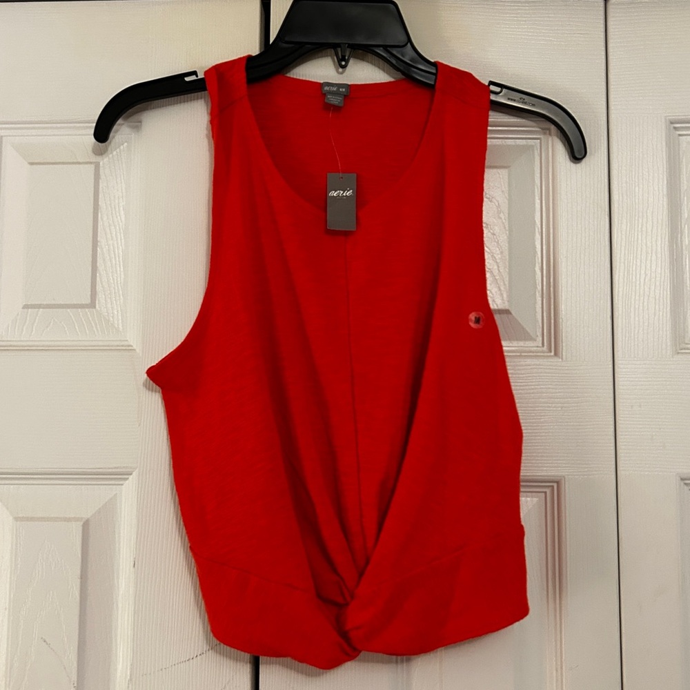 NWT Aerie Coral Red Sleeveless Twist Front Top Size Medium